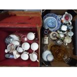 A vintage suitcase containing a quantity of mixed ceramics and glassware comprising Wedgwood