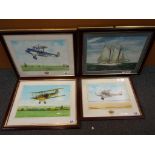 Three watercolours of aviation interest comprising a de Haviland Fox Moth in flight,