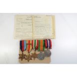 Five World War II (WWII) medals with related ephemera Est £50 - £70