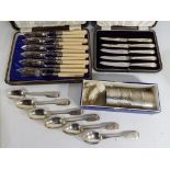 Six Victorian silver hallmarked spoons, London assay 1841, four silver hallmarked napkin rings,