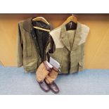 Tweed clothing comprising shooting breeks, shooting vest and jacket with cartridge pockets,