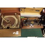 A Handygram vintage record player and a Singer sewing machine (2)