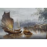 An oil on board depicting sailing boats, gilt framed, signed lower right by the artist,