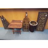 A lot to include a bamboo umbrella stand, wooden wine bottle holder approx 91cm (h),