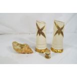 Royal Worcester - four pieces of blush ivory Royal Worcester to include a pair of small bud vases,