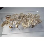 A quantity of silver jewellery to include rings, necklaces, bracelets,