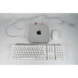 A Mac Mini with keyboard and mouse