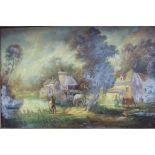 An oil on canvas depicting a rural scene, signed lower right 'Lucas', image size 59 cm x 91 cm,