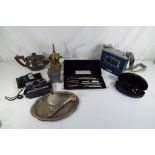 A good mixed lot to include a Binatone stereo, Stereo cassette / hi-fi, plated ware, drawing set,