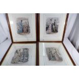 Four La Mode Illustree prints depicting ladies in period costume mounted and framed under glass,
