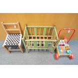 A lot to include a child's push-along trolley containing building blocks,