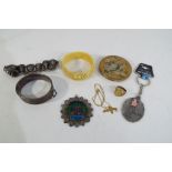 A good mixed lot to include an unusual white metal bracelet,