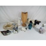 A good mixed lot of ceramics to include two Nao figurines, a Beswick ram, a signed Mdina glass vase,