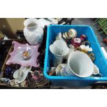 Two boxes containing a quantity of glassware and ceramics,