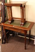 Victorian turned leg writing table and nest of three mahogany spider leg tables