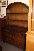 Priory oak dome topped dresser and mahogany glazed door top double corner cabinet (2)