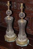 Pair crystal glass table lamps