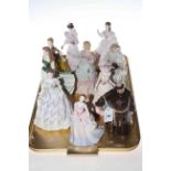 Royal Doulton Jovial Monk figure, Wedgwood figure, three Royal Worcester figures,