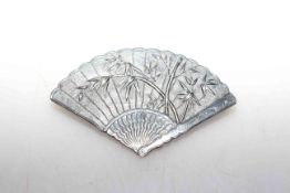 Chinese white metal pin in the form of a fan, probably silver,