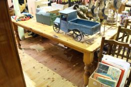 Rectangular pine farmhouse style kitchen table on turned legs,