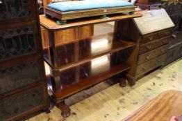 Victorian mahogany three tier dumb waiter with rectangular supports to disc feet,
