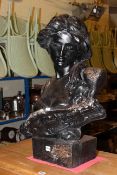 Black painted metal classical bust of a lady