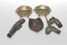 Collection of metalwares including cane handles