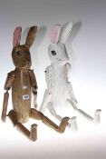 Pair of jointed wood models of hares