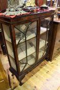 1920's mahogany two door china cabinet on cabriole legs