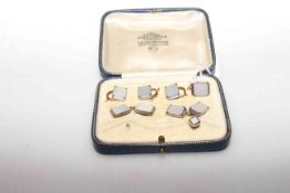 9 carat gold and mother-of-pearl set of cufflinks and studs,