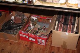 Collection of model railway equipment including track, buildings,