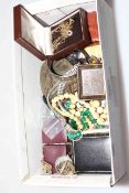 Box of miscellaneous antique and later jewellery including two gold chains