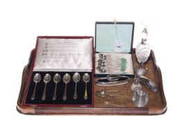 Two sets of silver spoons, silver and tortoiseshell blotter and other, salt spoons,