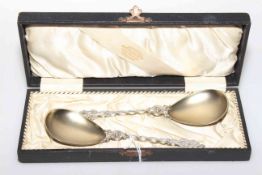 Pair of Danish silver gilt spoons,