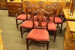 Set of six mahogany Hepplewhite style dining chairs (two carvers & four singles) by John E.