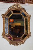 Large octagonal gilt framed marginal wall mirror