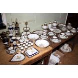Large German Lindner cobalt and gilt porcelain dinner and tea service, lamp, jug,