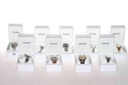 Collection of nine Pulsar wristwatches with boxes