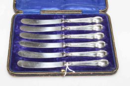 Set of six silver handled butter knives
