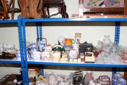 Needlework firescreen, rug frame, Foley china teaware, Doulton character jug, various china,