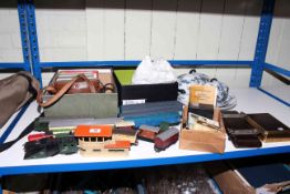 Model railway accessories, binoculars, dinnerware, tie press,