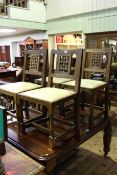 Set of four Yorkshire oak lattice back dining chairs