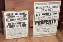 Two framed auction notices