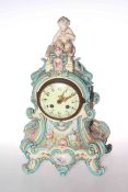 Continental ornate pottery mantel clock