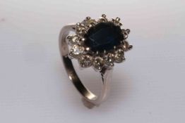18 carat gold, platinum and sapphire and diamond cluster ring,