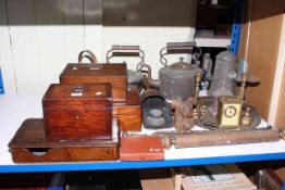 Edwardian stool, posser, Victorian boxes, two copper kettles,