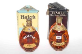 Two vintage bottles of Haigs Dimple whisky with boxes