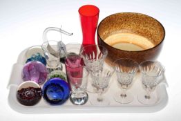 Four Baccarat glasses, three Masonic glasses, Caithness and other paperweights, large glass bowl,