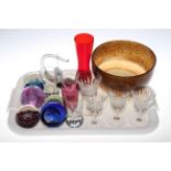 Four Baccarat glasses, three Masonic glasses, Caithness and other paperweights, large glass bowl,