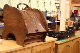 Early 20th Century oak coal box and two pierced fenders (3)